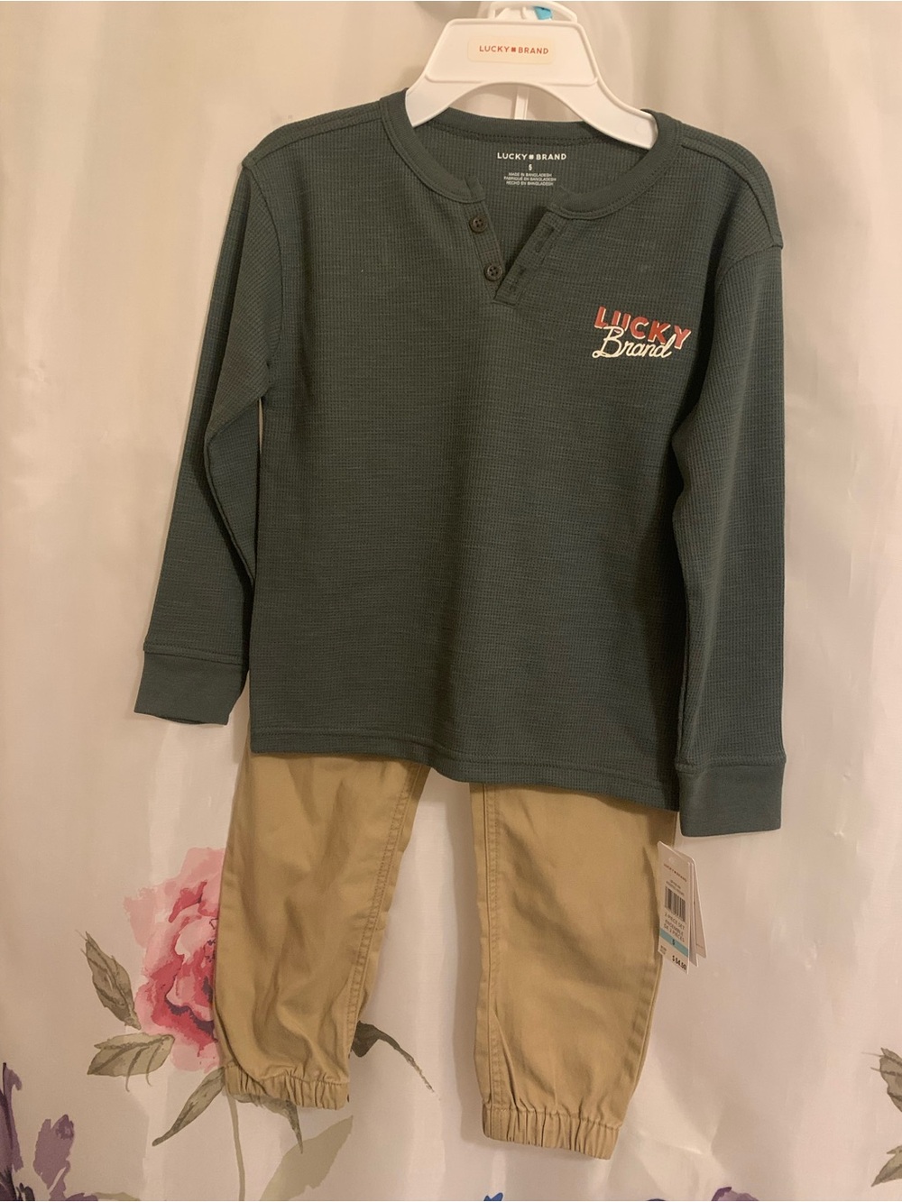 Lucky Brand Kids Long-Sleeve Henley Top in Teal Green with Logo